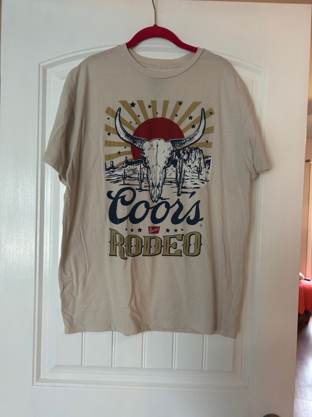 Hybrid Apparel Beige Coors Rodeo Graphic Tee with Red and Navy Accents